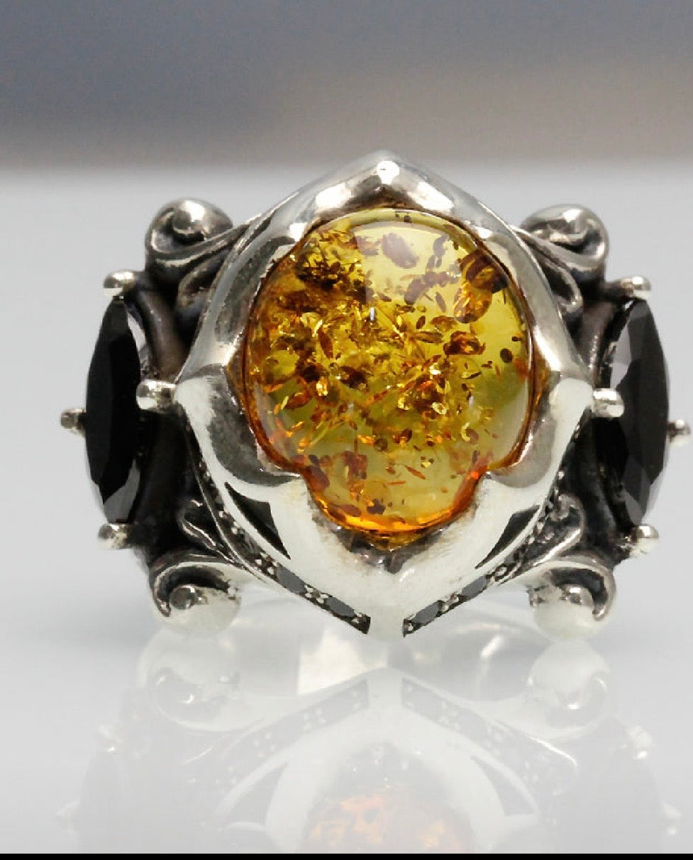 Amber & Black Gemstone