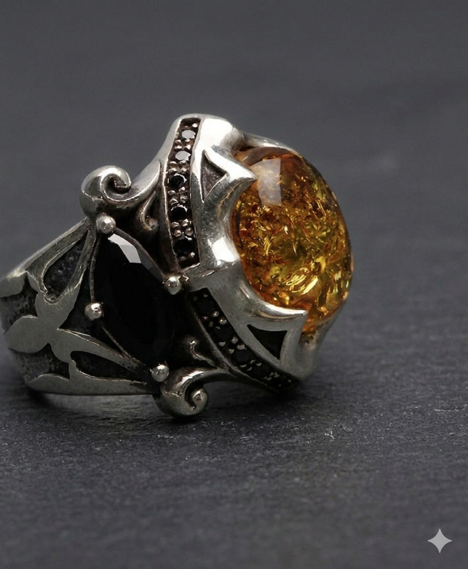 Amber & Black Gemstone