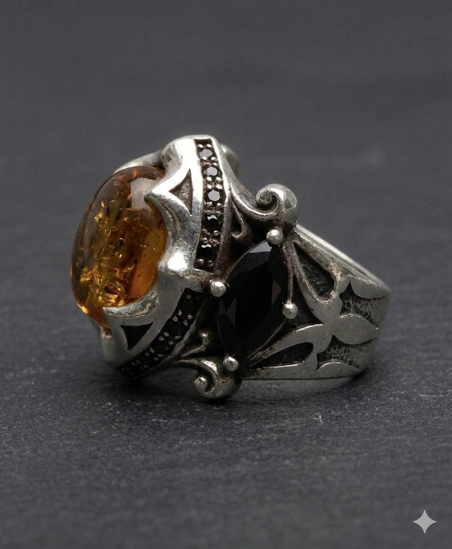 Amber & Black Gemstone