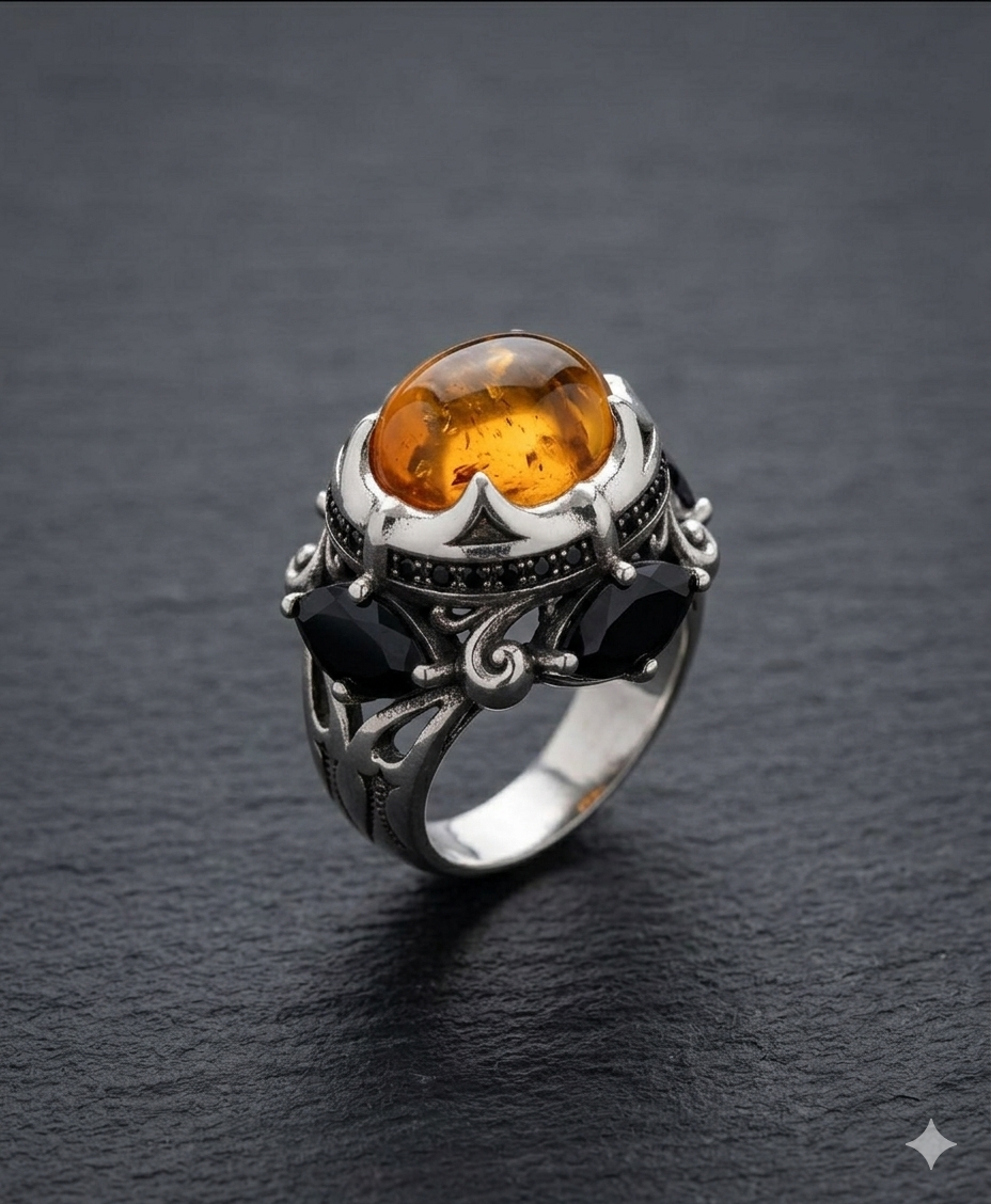 Amber & Black Gemstone
